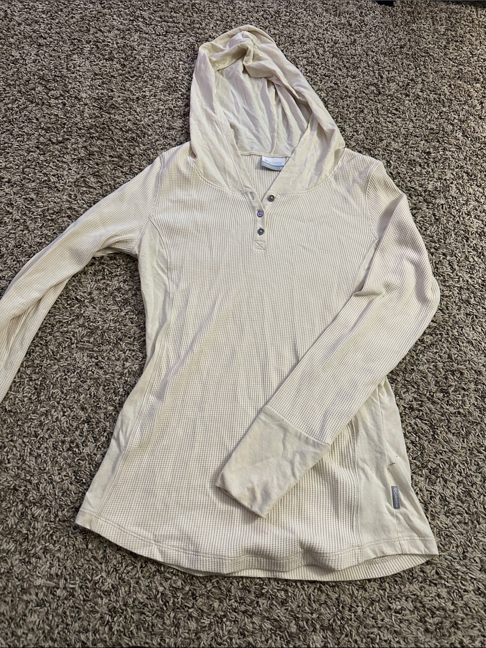 Light Cream Waffle-Knit Hooded Henley Sweatshirt  (MRO)